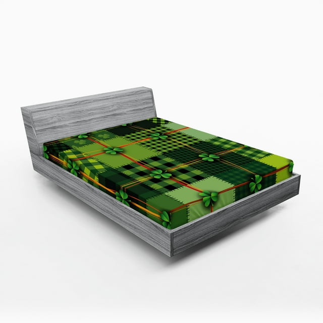 Ambesonne Irish Fitted Sheet, Patchwork Celtic Clovers, Full Size, Multicolor