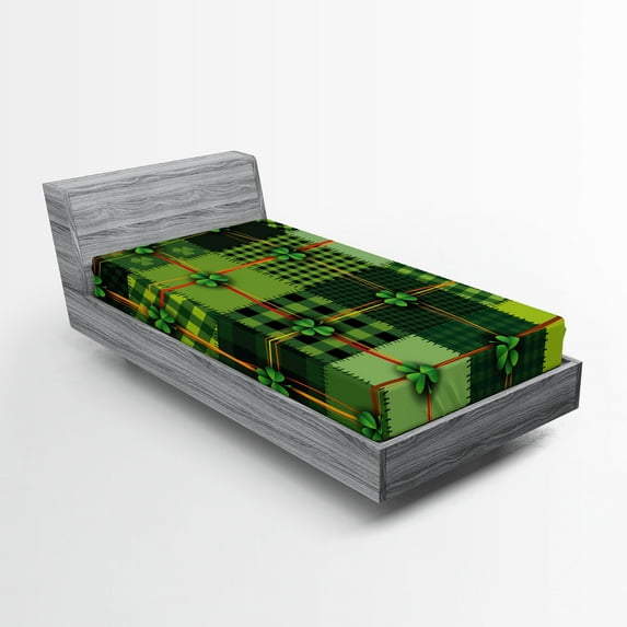 Ambesonne Irish Fitted Sheet, Patchwork Celtic Clovers, Twin Size, Multicolor