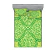 thumbnail image 1 of Ambesonne Irish Fitted Sheet & Pillow Sham Set, Traditional Heart Motif, Queen, Green Pale Avocado Green, 1 of 2