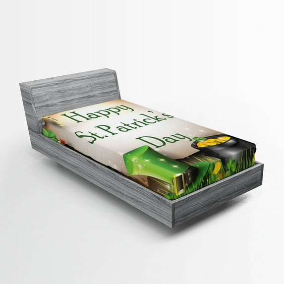 Ambesonne Irish Fitted Sheet, St Patricks Day, Twin XL Size, Multicolor