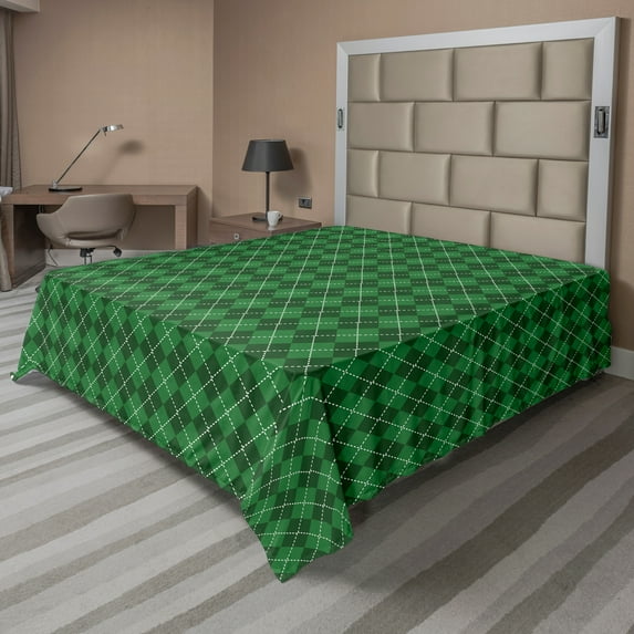 Ambesonne Irish Flat Sheet, Vintage Argyle Tartan, King Size, Green Dark Green White