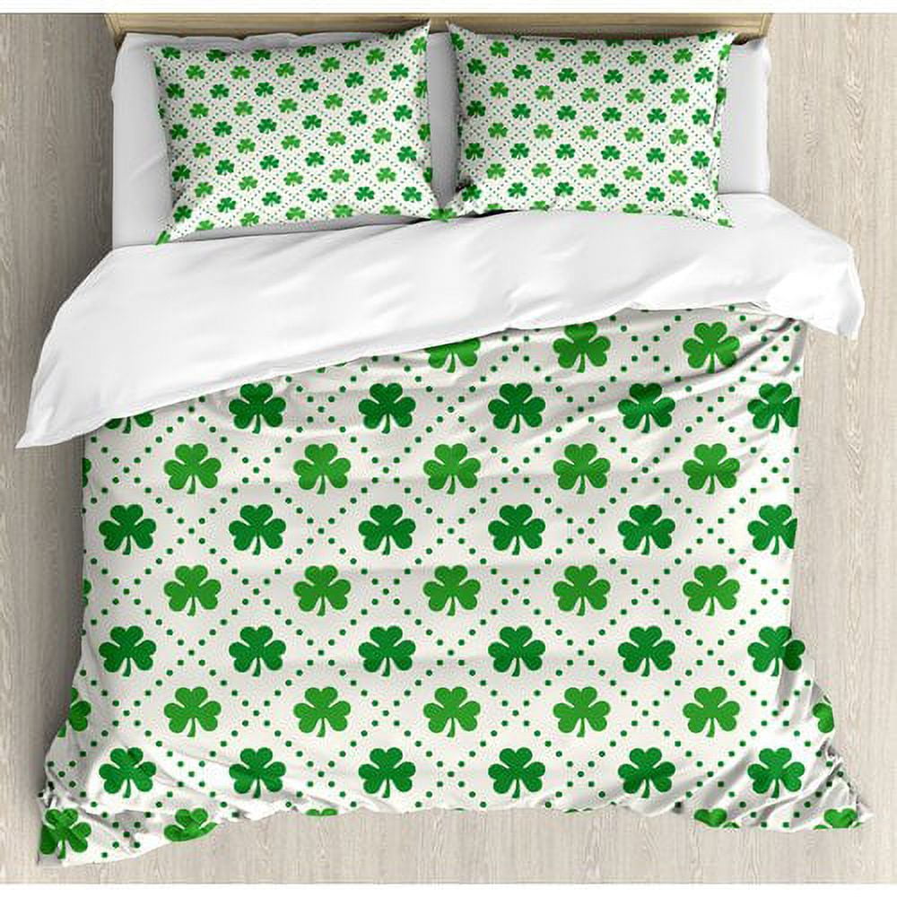 King Size Green Shamrock Pattern Microfiber Duvet Cover Set