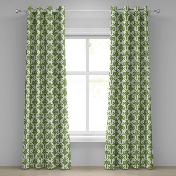 Ambesonne Irish Grommet Curtain, Entangled Clover Leaves, 50" x 108", Cream Green