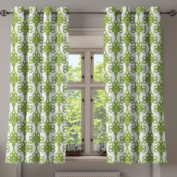 Ambesonne Irish Grommet Curtain, Entangled Clover Leaves, 50" x 63", Cream Green