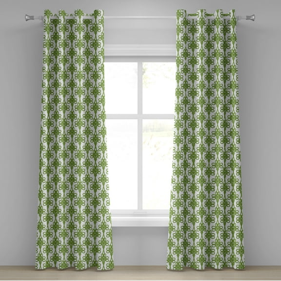 Ambesonne Irish Grommet Curtain, Entangled Clover Leaves, 50" x 84", Cream Green