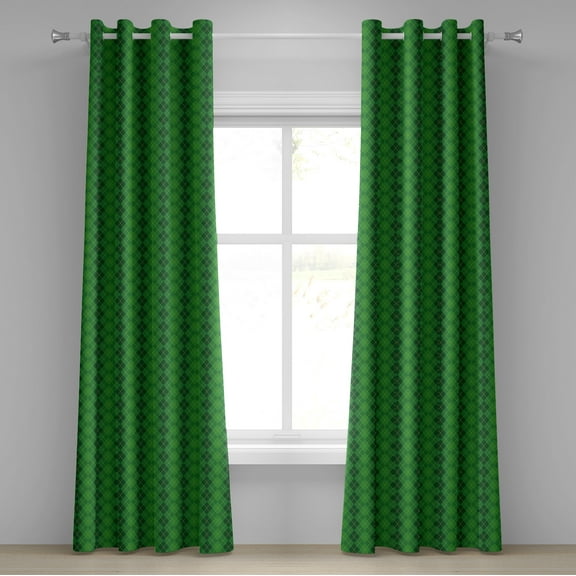 Ambesonne Irish Grommet Curtain, Tartan Inspired Plaid, 50" x 108", Green Dark Green Yellow