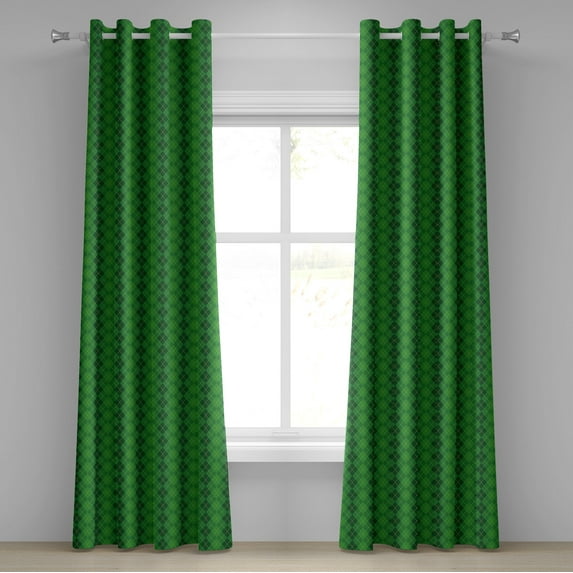 Ambesonne Irish Grommet Curtain, Tartan Inspired Plaid, 50" x 84", Green Dark Green Yellow