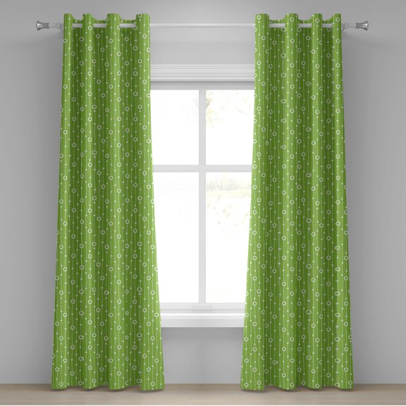 Ambesonne Irish Grommet Curtain, Trifolium Wavy Lines, 50" x 84", Lime Green White