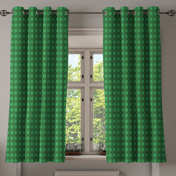 Ambesonne Irish Grommet Curtain, Vintage Argyle Tartan, 50" x 54", Green Dark Green White