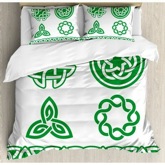 Ambesonne Irish Medieval Ancient Knots Symbols Braided Design Religious Old Folkloric Gaelic Fern Duvet Cover Set