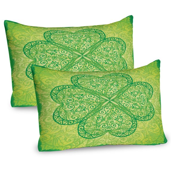 Ambesonne Irish Pillow Sham 2 Pack, Traditional Heart Motif, 30"x20", Green Pale Avocado Green