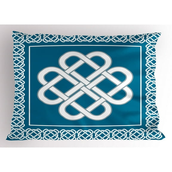 Ambesonne Irish Pillow Sham, Celtic Love Knot, 26" X 20", Dark Aqua White