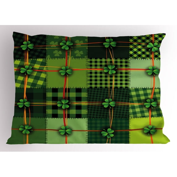 Ambesonne Irish Pillow Sham, Patchwork Celtic Clovers, 26" X 20", Multicolor