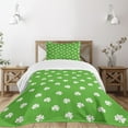 thumbnail image 1 of Ambesonne Irish Quilted Bedspread Set 2 Pcs, Polka Dots and Shamrocks, Twin Size, Lime Green White, 1 of 6