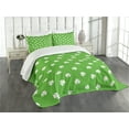 thumbnail image 1 of Ambesonne Irish Quilted Bedspread Set 3 Pcs, Polka Dots and Shamrocks, Queen Size, Lime Green White, 1 of 5