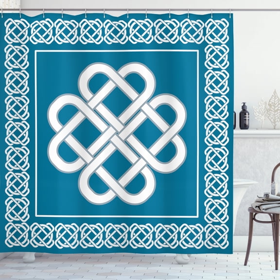 Ambesonne Irish Shower Curtain, Celtic Love Knot, 69"Wx75"L, Dark Aqua White