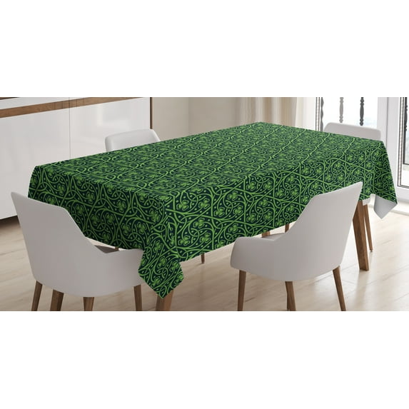 Ambesonne Irish Tablecloth Rectangular Table Cover, Intricate Clover Twigs, 60"x84", Black Lime Green