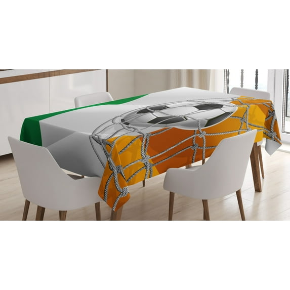Ambesonne Irish Tablecloth Rectangular Table Cover, Soccer Ball in Net Goal, 60"x90", Multicolor