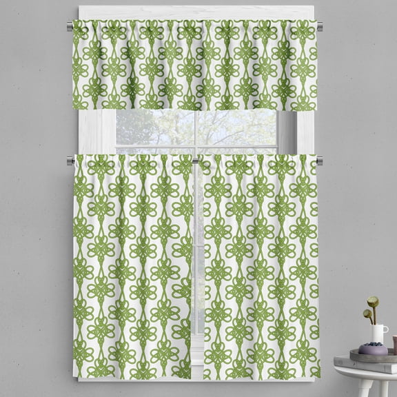 Ambesonne Irish Valance & Curtain, Entangled Clover Leaves, 55"x24", Cream Green