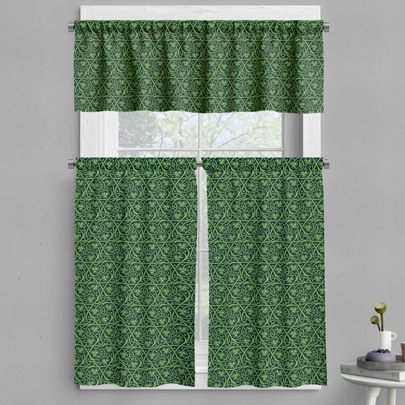 Ambesonne Irish Valance & Curtain, Intricate Clover Twigs, 55"x36", Black Lime Green