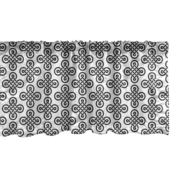 Ambesonne Irish Window Valance, Old-Fashion Knot Motifs, 42" x 18", Black White
