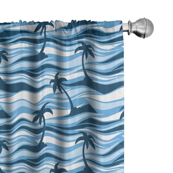 Ambesonne Island Window Curtains, Blue Monochrome Palm and Sea, Each 28" W x 84" L, Sky Blue White