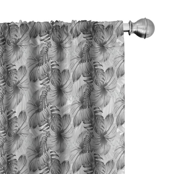 Ambesonne Island 4-Panel Curtains, Greyscale Jungle Foliage, 56"x95", Grey