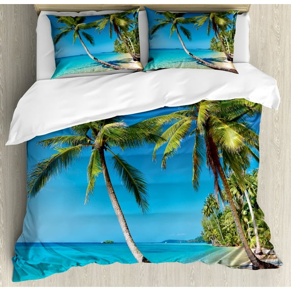 Ambesonne Island Duvet Cover Set, Kood Thailand Journey, 2-Calking, Blue Green Pale Brown