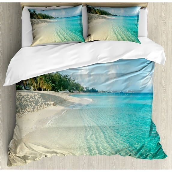 Ambesonne Island Duvet Cover Set, Seven Mile Beach Image Art, 2-Calking, Sky Blue and Multicolor