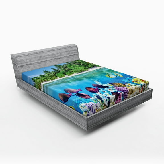 Ambesonne Island Fitted Sheet, Aquatic World Maldives, Queen Size, Multicolor