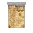 thumbnail image 1 of Ambesonne Island Fitted Sheet & Pillow Sham Set, Old Paper Treasure Map, Full, Beige Brown, 1 of 2