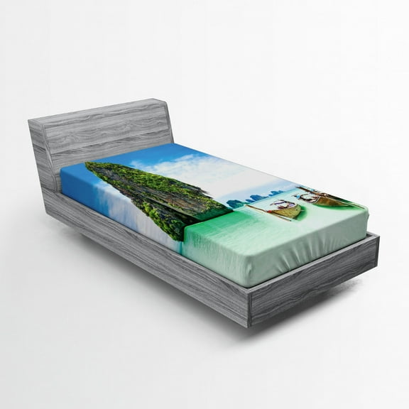 Ambesonne Island Fitted Sheet, Rock in the Sea Coast, Twin XL Size, Multicolor