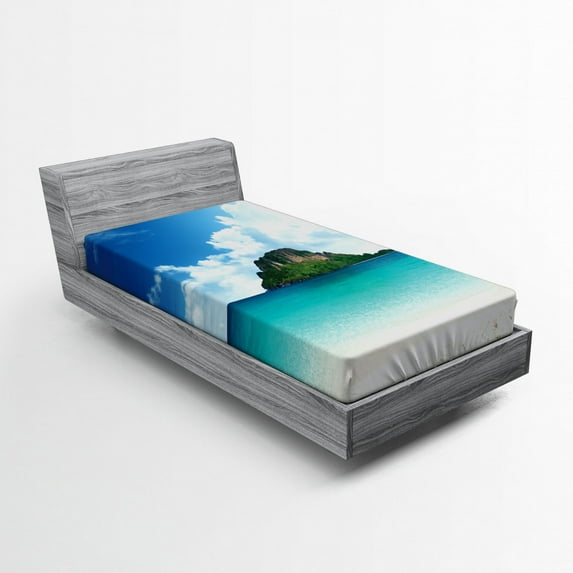 Ambesonne Island Fitted Sheet, South Paradise, Twin XL Size, Blue White Cream