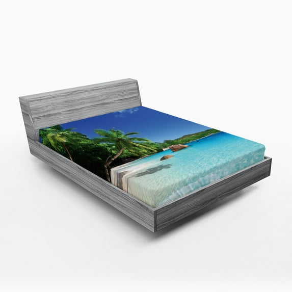 Ambesonne Island Fitted Sheet, Sunny Horizon of Prislin, King Size, Turquoise Green Blue