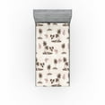 thumbnail image 1 of Ambesonne Island Life Fitted Sheet, Tropical Isle and Palm, Twin XL Size, Eggshell Taupe Raspberry, 1 of 5