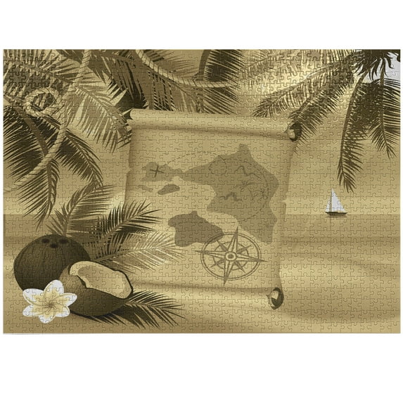 Ambesonne Island Map Jigsaw Puzzle, Sepia View of Island, Heirloom-Quality Fun Activity for Family Durable Cardboard, 1000 pcs, Sepia