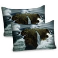 thumbnail image 1 of Ambesonne Island Pillow Sham 2 Pack, Rocks Stormy Sealife, 36"x20", Grey White Brown, 1 of 3