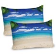 thumbnail image 1 of Ambesonne Island Pillow Sham 2 Pack, Tropic Vacation Scenic, 26"x20", Royal Blue Sand Brown, 1 of 3