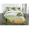 thumbnail image 1 of Ambesonne Island Quilted Bedspread Set 3 Pcs, Palm Coconut Trees Beach, King Size, Green Brown Cream, 1 of 5