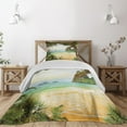 thumbnail image 1 of Ambesonne Island Quilted Coverlet 2 Pcs, Palm Coconut Trees Beach, Twin Size, Green Brown Cream, 1 of 2