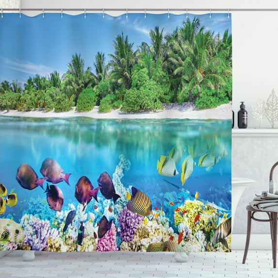 Ambesonne Island Shower Curtain, Aquatic World Maldives, 69"Wx75"L, Multicolor