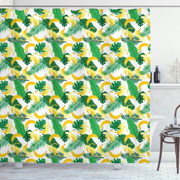 Ambesonne Island Shower Curtain, Cartoon Banana Leaves, 69"Wx70"L, Multicolor