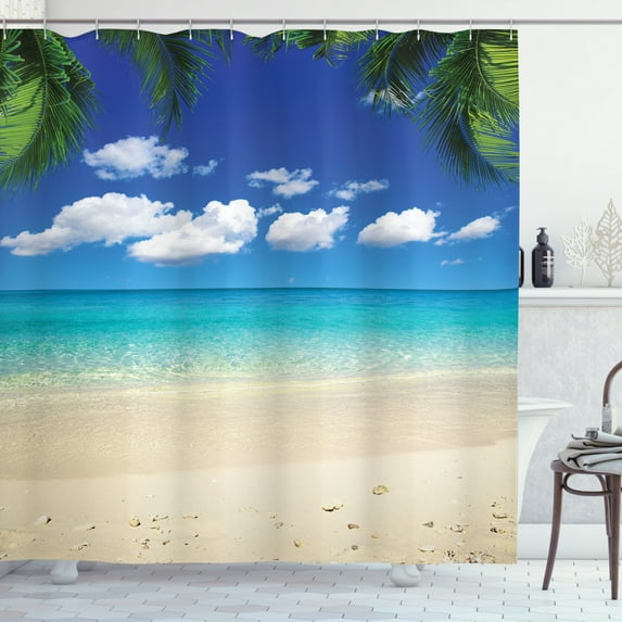 Ambesonne Island Shower Curtain, Tropic Vacation Scenic, 69"Wx75"L, Royal Blue Sand Brown