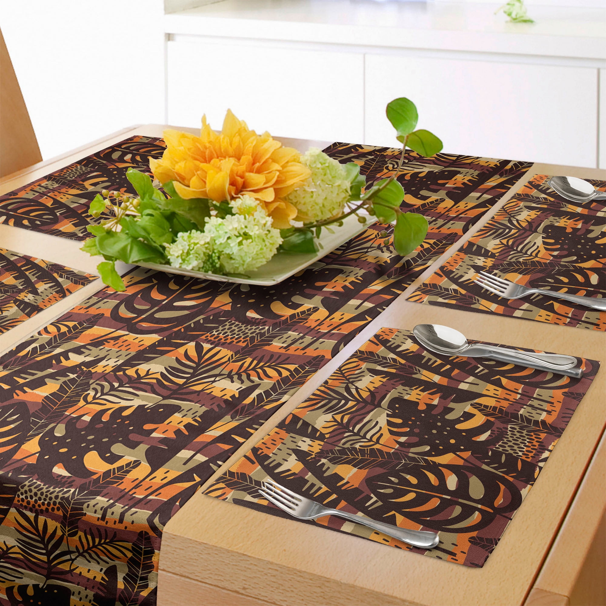 Ambesonne Island Table Runner & Placemats, Summer Tropical Leaves Motif ...