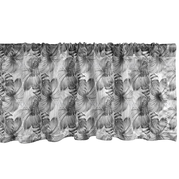Ambesonne Island Window Valance, Greyscale Jungle Foliage, 54" X 12", Grey