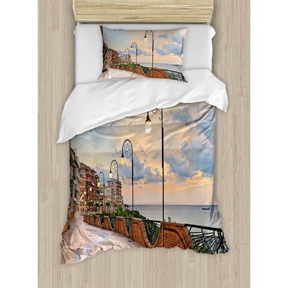 Ambesonne Italian Duvet Cover Sets, Dawn in Ortona Abruzzo, 2-Twin, Pale Caramel and White