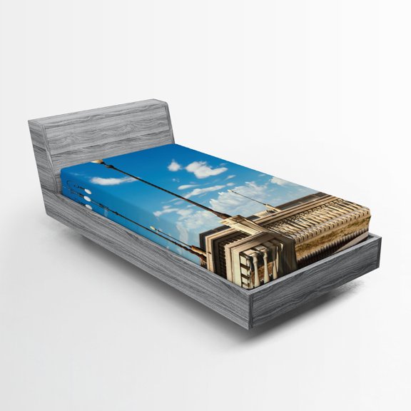 Ambesonne Italian Fitted Sheet, Mascagni Livorno Street, Twin Size, Sky Blue White and Black