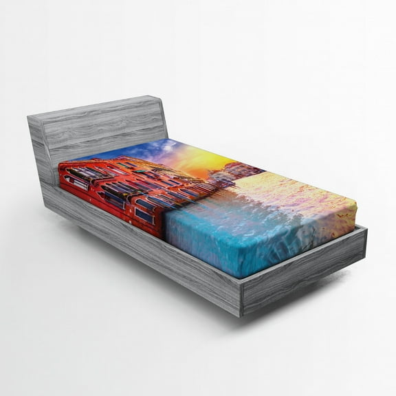 Ambesonne Italian Fitted Sheet, Venice Canal, Twin XL Size, Blue and Orange