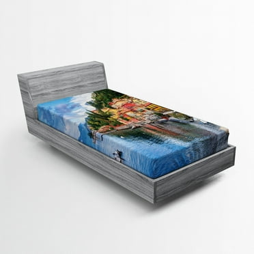 Ambesonne Italian Fitted Sheet, Yacht Boat Idyllic Town, Twin Size, Multicolor