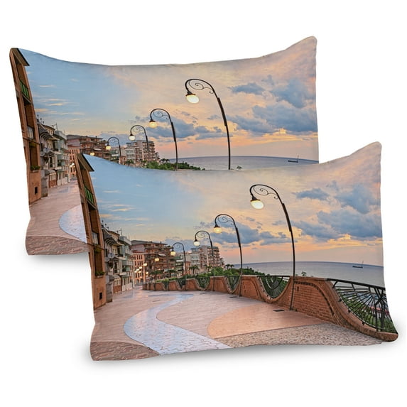 Ambesonne Italian Pillow Sham 2 Pack, Dawn in Ortona Abruzzo, 26"x20", Pale Caramel and White